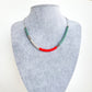 Colier minimalist la baza gatului din margele turcoaz, argintii, gri si rosu portocaliu