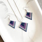 Cercei geometrici si pandantiv din margele mov, bleumarin si gri argintiu